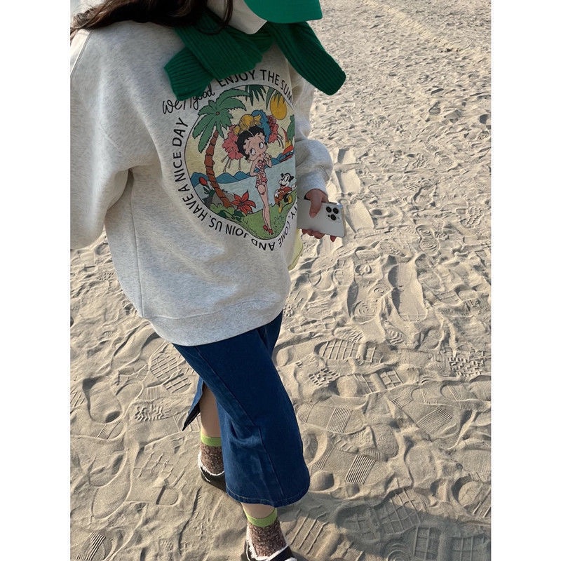 Áo sweater nỉ bông chi tiết in phong cách hàn quốc