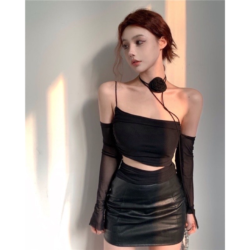 Áo voan lưới chéo dây Ulzzang