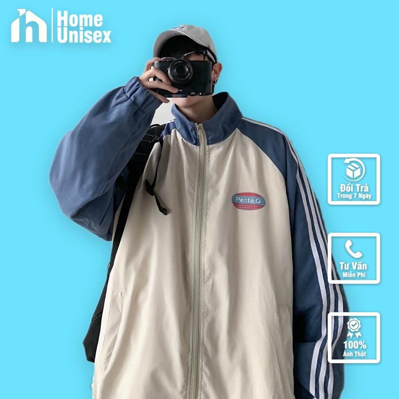 BOMBER,Áo Bóng Chày 3 Sọc Cổ Đứng Có Khóa Kéo Thời Trang Hàn Quốc Unisex Cho Nam Nữ