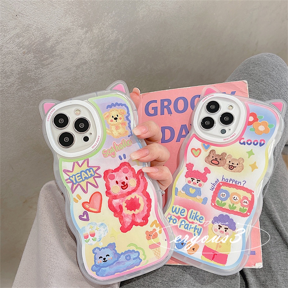 Cat EarỐp Điện Thoại Mềm Hình Tai Mèo / Gấu Nhiều Màu Cho iPhone 14 13 12 11 Pro Max SE2020 X XR Xs Max 7 8 6 6s Plus