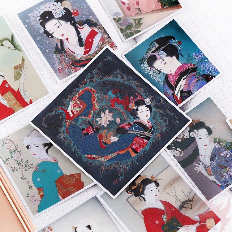 ❀ Ukiyoe Beauty - Japanese Showa Kimono Lady Diary Giấy và decal dán tường ❀ 14Pcs/13Pcs DIY Decor Stickers ML07983