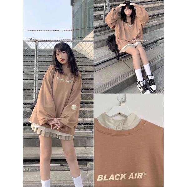 ÁO SWEATER NỈ BLACK AIR MÀU NÂU BE TAY BỒNG FREESIZE, ÁO SWEATER UNISEX NAM NỮ CÁ TÍNH DT91 | BigBuy360 - bigbuy360.vn