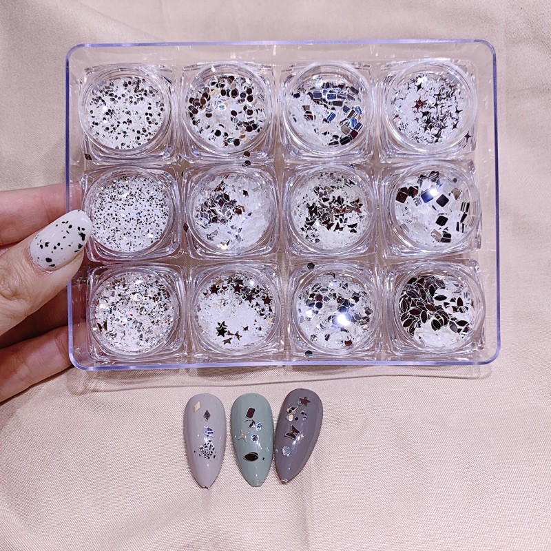 Set trang trí ánh bạc cao cấp đính móng