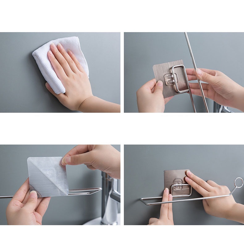 Móc Treo Giấy Vệ Sinh,Treo Khăn Lau Bếp Chất Liệu Inox,Thanh Treo Đồ Đa Năng Lắp Đặt Dán Tường