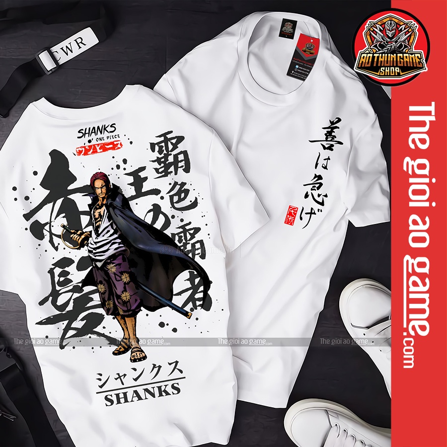 Áo one piece shanks tóc đỏ nam nữ Áo thun one piece shanks trắng form rộng unisex cotton co giãn thoáng mát TGAG 03