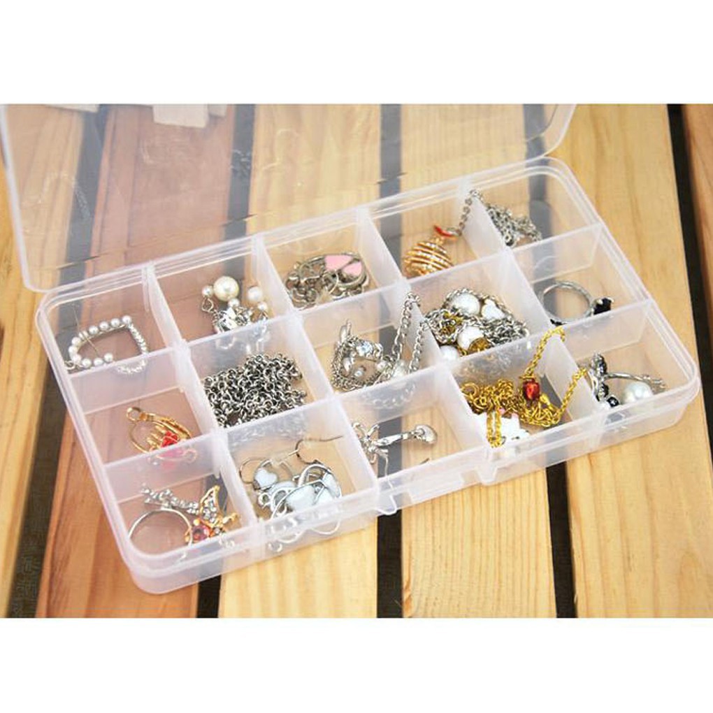 15 Slots Adjustable Jewelry Storage Box Case Organizer Beads