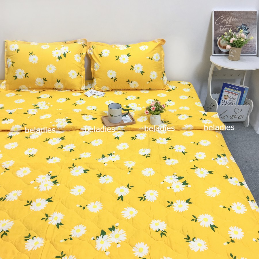 Ga trải giường 1m8 1m6 2m2 1m2 kèm vỏ gối nằm chất liệu poly cotton bọc đệm dưới 12cm