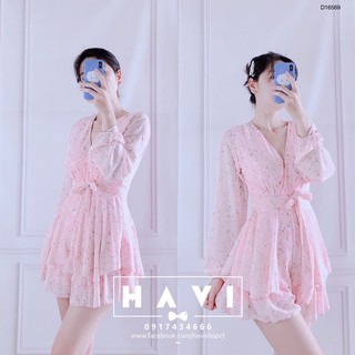 (ẢNH THẬT) Jumsuit hoa cổ V tầng có dây buộc eo