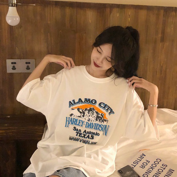 NRVP Áo thun tay ngắn cổ tròn mềm mại in họa tiết phong cách Hàn Quốc thời trang cho nữ