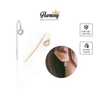 Bông tai, khuyên tai bạc nữ Circle Heaven dáng dài đính đá xinh xắn, sang chảnh K30 | TRANG SỨC BẠC HARMONY