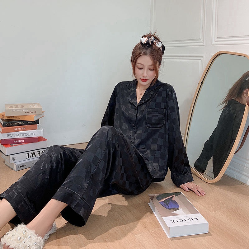 [TẶNG KÈM SCRUNCHIES] BỘ ĐỒ NGỦ MẶC NHÀ LỤA GẤM Ô VUÔNG CAO CẤP THU ĐÔNG HOT 2021
