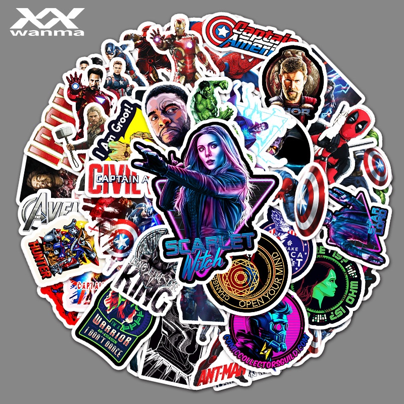 Combo 30 Sticker Chống Nước Decal Dán Điện Thoại Laptop Mũ Bảo Hiểm Vali Đàn Guitar Bình Nước Sổ Tay [Avengers Marvel]