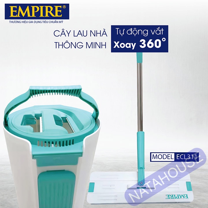 Cây Lau Nhà Empire ECL311 Bộ Lau Nhà Tự Vắt Thông Minh loại lớn 38cm NATAHOUSE