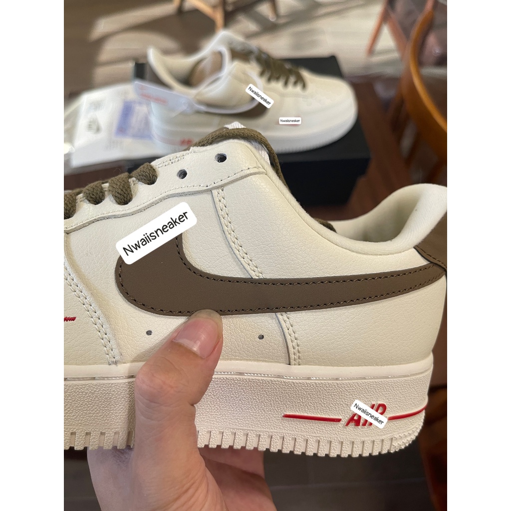 Giày thể thao AF1 vệt nâu, Giày sneaker air force 1 low premium white brown nam nữ cực chất dễ phối đồ | BigBuy360 - bigbuy360.vn
