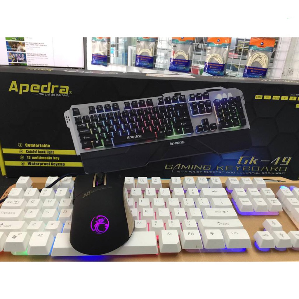 Bộ phím chuột Gaming Apdra GK49 + A5 - Led Rainbow - Chuột A5 Led RGB - Có kê tay
