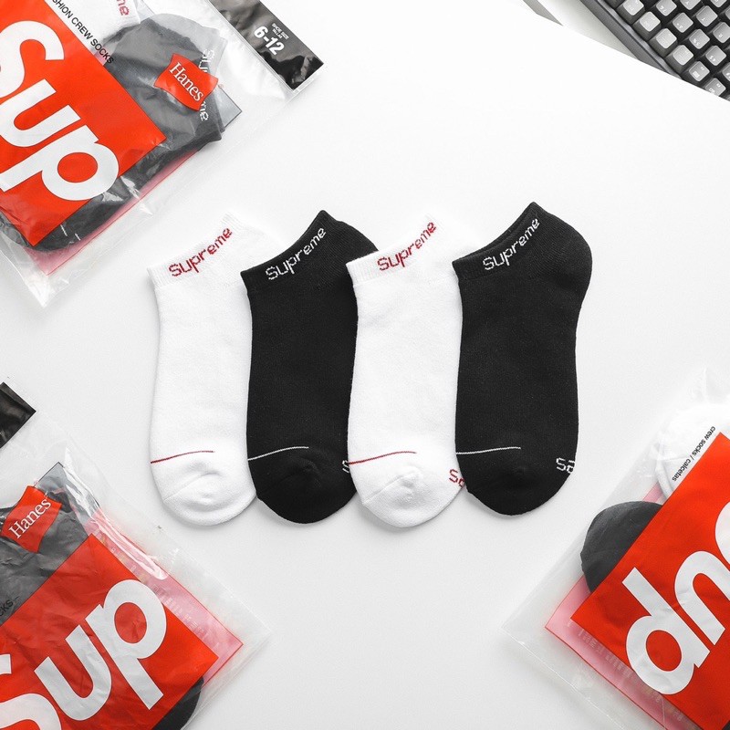 Tất cổ ngắn vớ Supeme Hanes thời trang cao cấp Unisex Chất liệu Cotton dệt kim dày dặn êm ái và chống hôi chân
