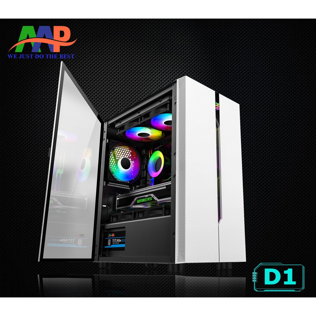 [FreeShip Toàn Quốc] CASE AAP D1 Black/White GAMING Mặt trước dãy Led RGB (Hông Kính Cường Lực)