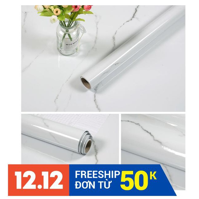 DECAL 5M PVC giấy dán bếp khổ 60cm (có sẵn keo dán) - mặt đá vân xám QR009