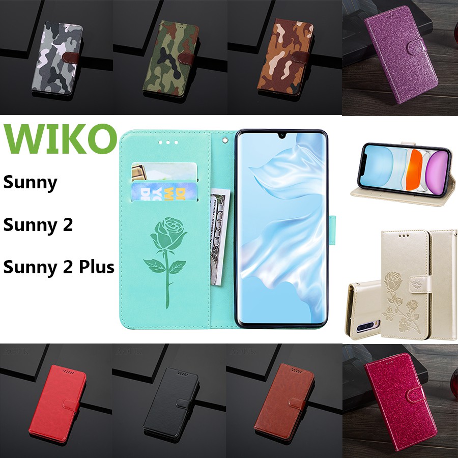 Bao da điện thoại kiểu ví đựng thẻ nắp lật từ tính chống rơi bảo vệ cho Wiko Sunny / Sunny 2 / Sunny 2 Plus