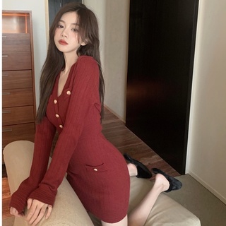VÁY BODY LEN GÂN NÚT CỔ YẾM (v1271)