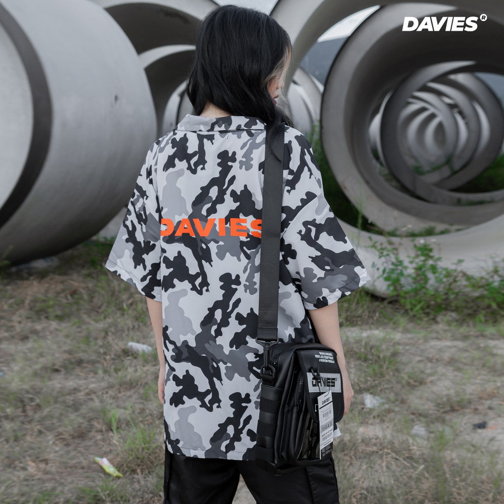 Áo sơ mi nam nữ form rộng tay lở - somi lụa local brand DAVIES Over Grey Camou | WebRaoVat - webraovat.net.vn