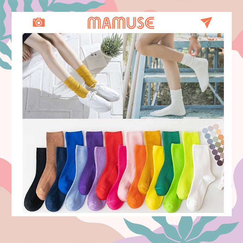 Tất nữ MAMUSE vớ nữ cổ cao vintage phong cách Hàn Quốc nhiều màu VN11
