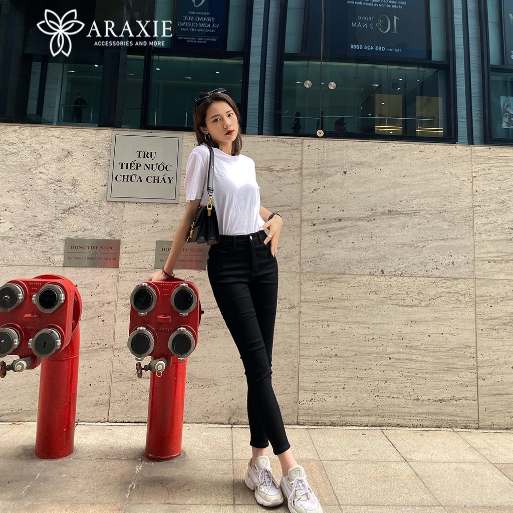 Quần Jeans Nữ Skinny Lưng Cao Araxie Quần bò nữ ôm cạp cao màu đen Co Giãn Tốt Tôn Dáng KVB-SKD-01