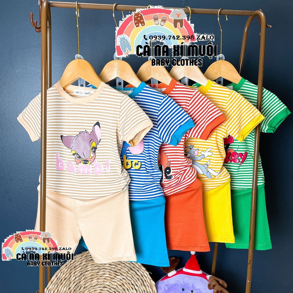 Bộ ngắn tay Minky_mom FREESHIP chất thun lạnh cao cấp hoạ tiết cho bé trai, bé gái đủ màu