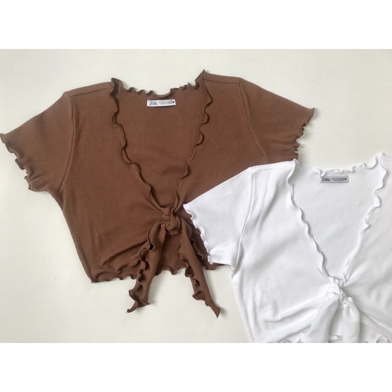 Áo croptop cột nơ trước xoăn lai vnxk