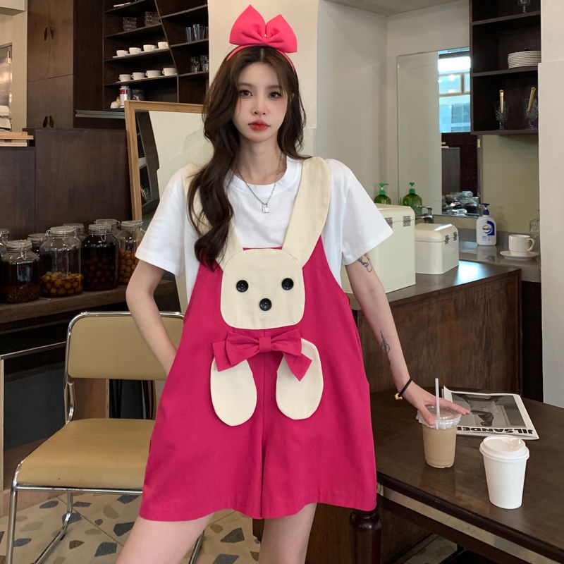 Bộ Áo Thun Tay Ngắn Và Quần Yếm Thời Trang Dành Cho Nữ