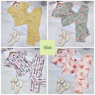Đồ Bộ Nữ Tole Lanh Quần Dài Tay Ngắn Cổ Tròn VNXK F21 Pyjama