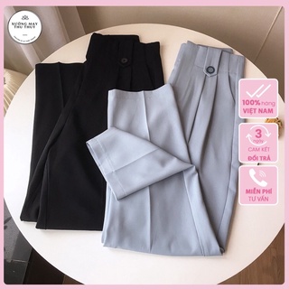 quần baggy nữ đai đỉa bản to chất đẹp dáng dài 2 màu đen ghi