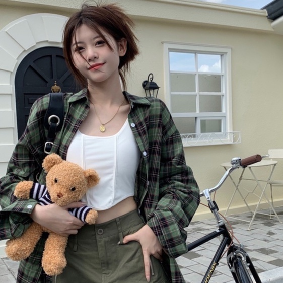 Áo Sơ Mi Tay Dài Họa Tiết Kẻ Sọc Theo Phong Cách Retro Nhật Bản Dễ Phối Đồ