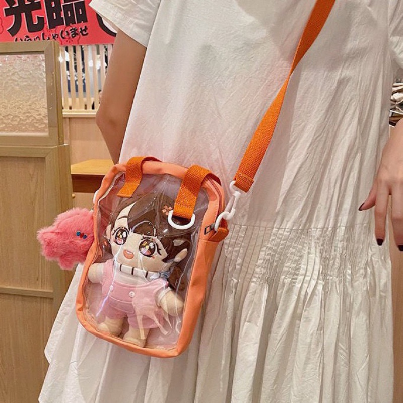 Phiên bản Hàn Quốc túi búp bê 20CM cô gái mới sinh viên dễ thương thêu túi đeo vai trong suốt