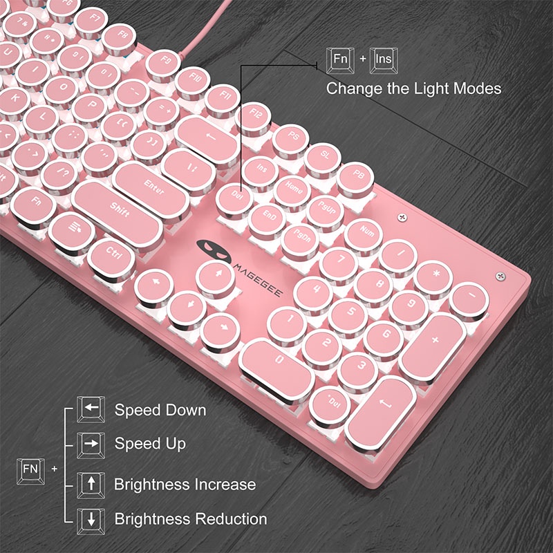 Bàn phím cơ chơi game MageGee dạng tròn có dây đèn LED nền xanh dương cổ điển dễ thương cho máy tính xách tay windows