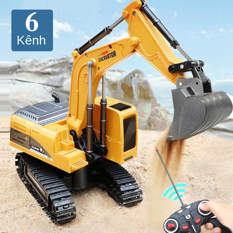 ♣Trẻ em mô phỏng điện kỹ thuật xe ô tô mô hình cậu bé đào quà tặng hợp kim máy xúc điều khiển từ xa