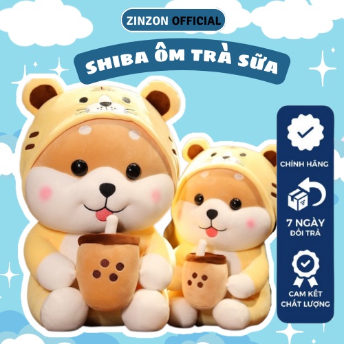 Gấu bông shiba cosplay hổ ôm trà sữa dễ thương nhồi bông êm mịn cao cấp ZinZon