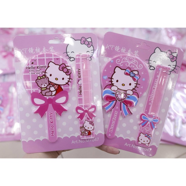 Set gương lược Hello Kitty mini bỏ túi xinh xắn