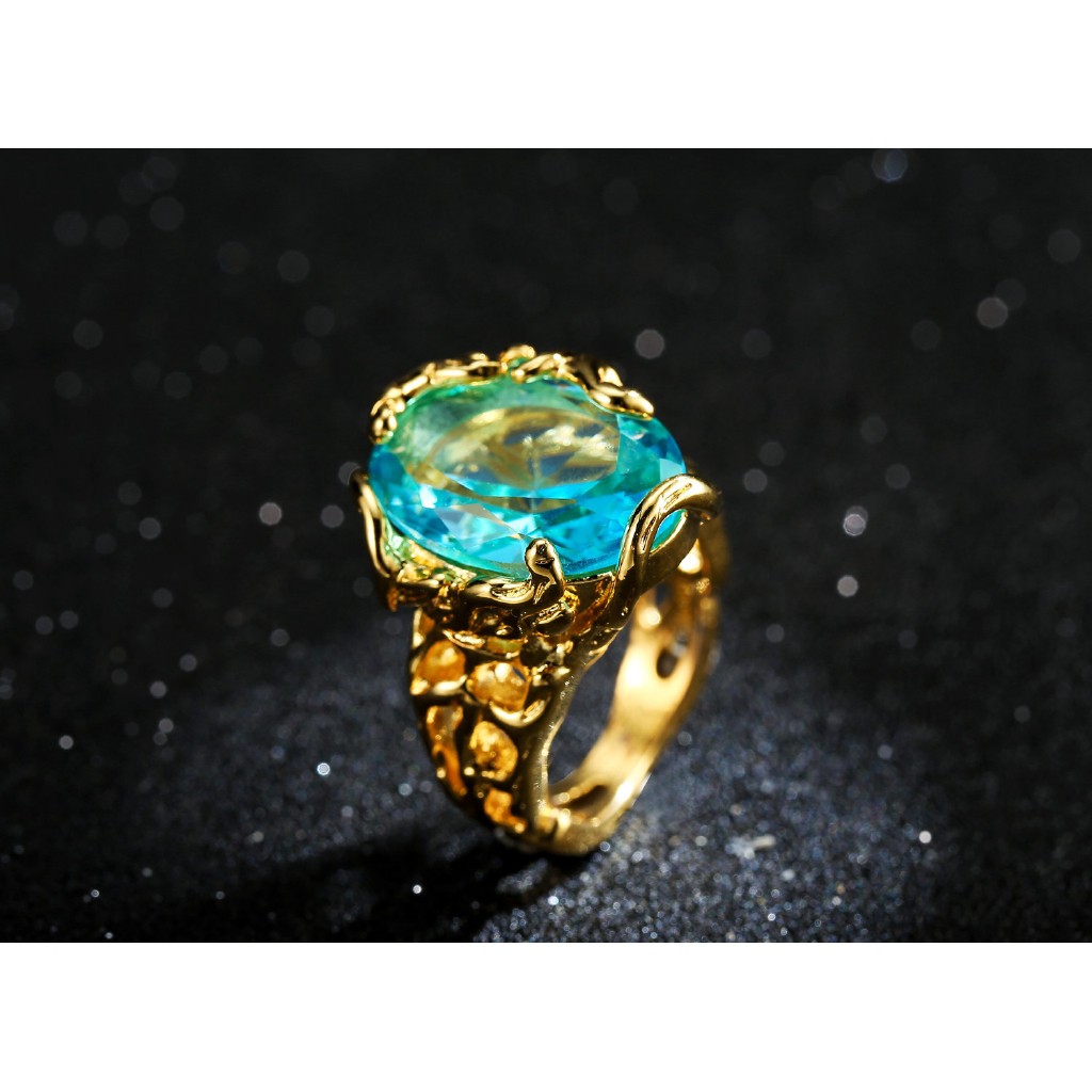 Nhẫn mạ vàng 18K đính đá pha lê xanh dương phong cách Âu Mỹ sang trọng quý phái