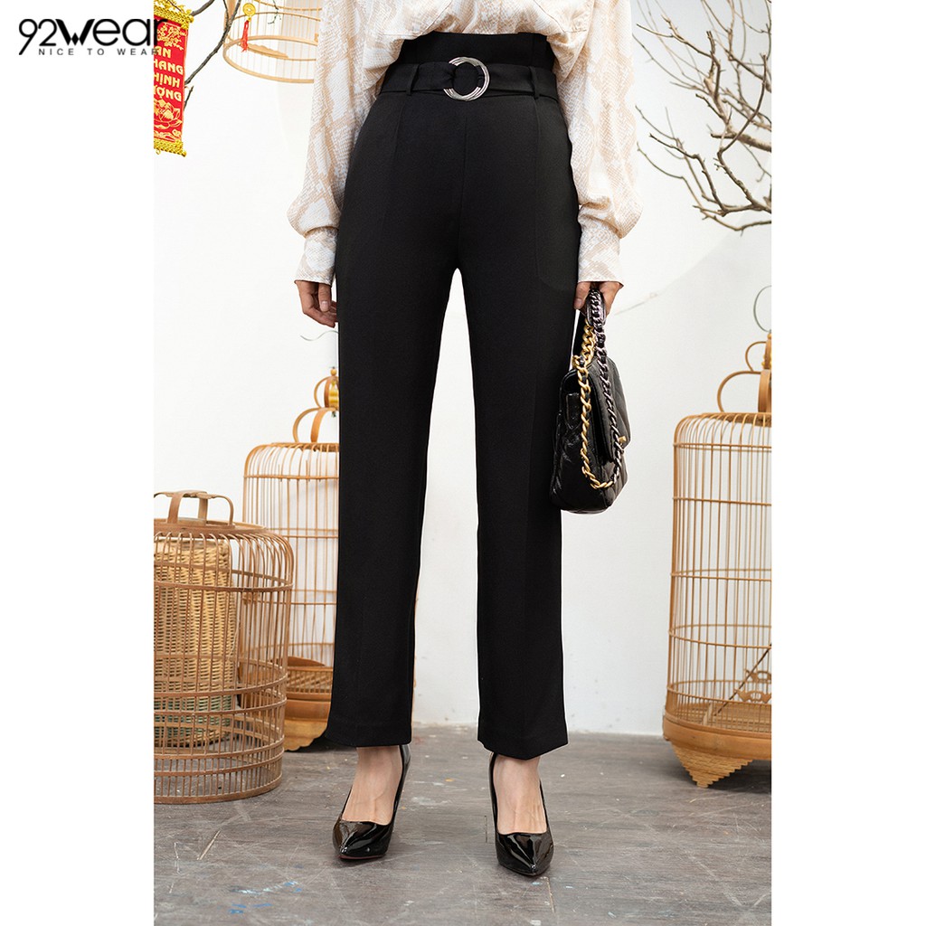 Quần dài nữ công sở ống suông cạp cao đai liền QAW0817 92WEAR | BigBuy360 - bigbuy360.vn