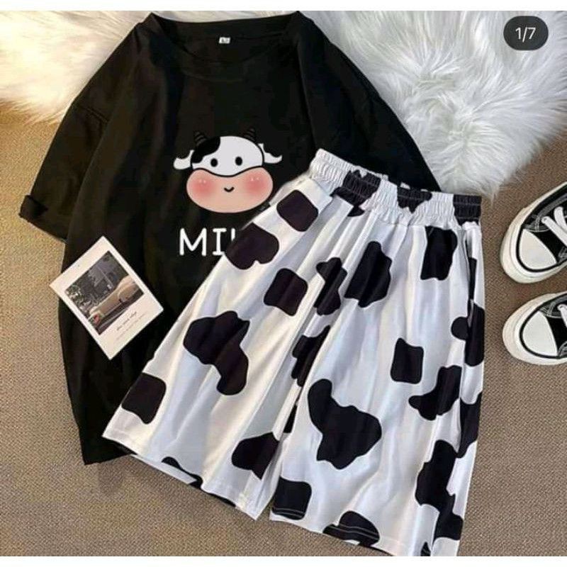 [Rẻ Vô Địch] Bộ Đùi BÒ SỮA MIKL thun cotton tay lỡ Unisex phối Quần đùi rộng