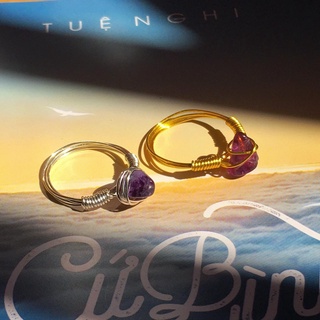 Nhẫn đá Amethyst tím đậm tự nhiên phong thủy-đá Thạch Anh Tím handmade, thanh tẩy, thiền định