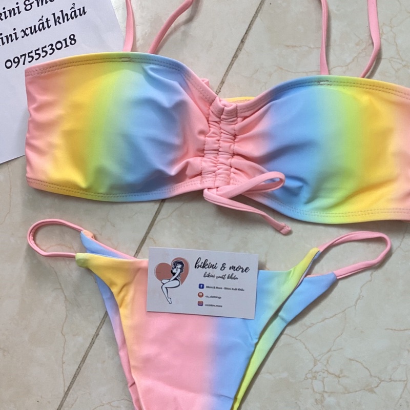 [BKN1196] &lt;ÂU&gt; SET BIKINI LOANG VÀNG HỒNG RÚT NGỰC QUẦN THONG/LỌT KHE