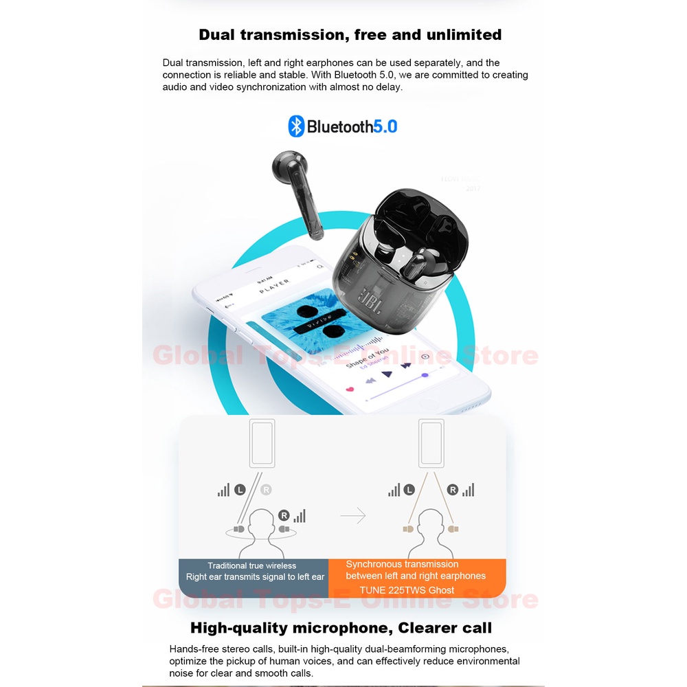 Tai Nghe Nhét Tai JBL TUNE 225TWS Bluetooth 5.0 T225TWS Âm Thanh Siêu Trầm Có Micro Chất Lượng Cao