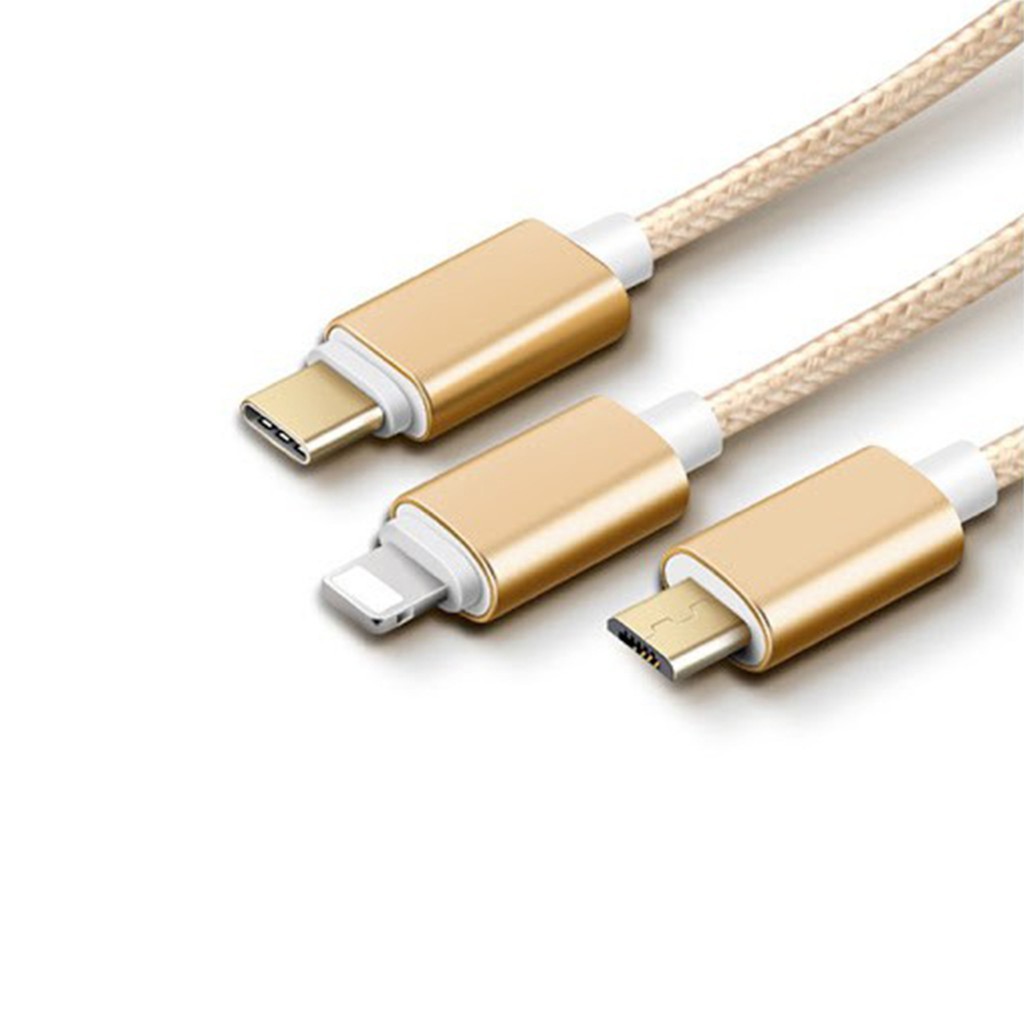 Cáp Sạc 3 Đầu đa năng IPhone - Micro Usb - Type C Dây Dù Chống Đứt Dài 1,2M hỗ trợ sạc nhanh hàng chuẩn