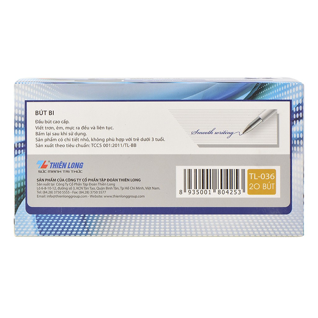 1 HỘP BÚT BI TL 036 NGÒI 0.7MM 2 MÀU MỰC ĐEN, XANH