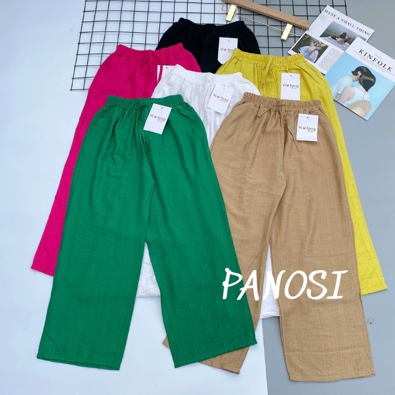 Quần dài nữ ống rộng chất đũi tơ mềm mát cạp chun co giãn - PANOSI - Q115