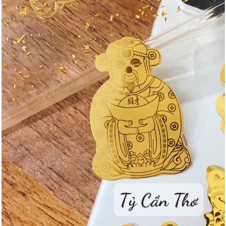 Miếng dán mạ vàng mèo thần tài , ông Thần Tài may mắn