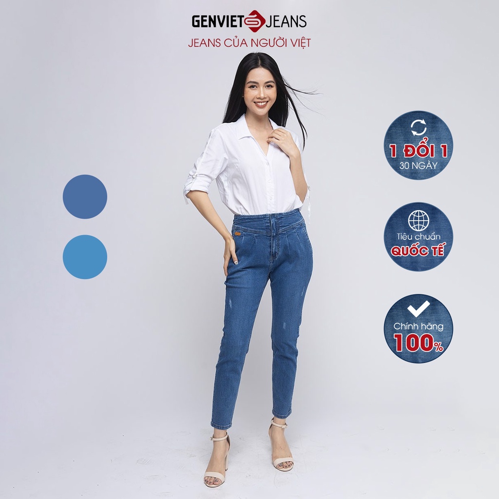 Quần Jeans Nữ Chất Bò Mềm Cạp Cao GENVIET Phối Ly Dáng Ôm TQ107J927