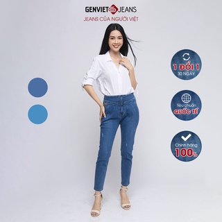 Quần Jeans Nữ Chất Bò Mềm Cạp Cao GENVIET Phối Ly Dáng Ôm TQ107J927